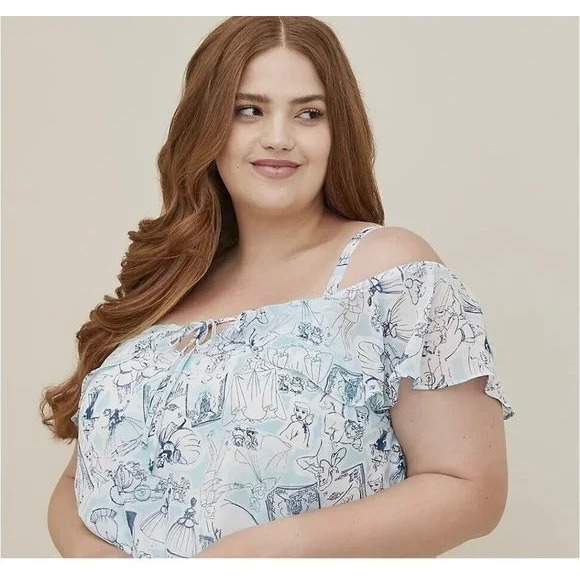 Torrid Disney Princess Cinderella Storybook Flutter Sleeve Ruffle Blouse 1X - Picture 4 of 7